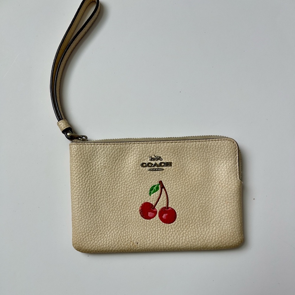 Coach Beige Wristlet with Cherry Motif